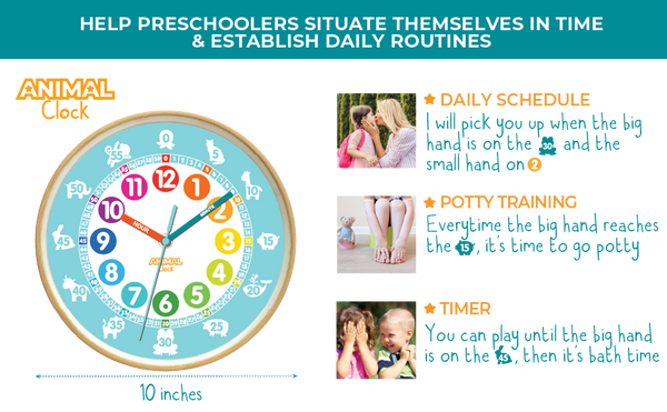 Animal Wall Clock: time teaching clock for little kids - Preschool ...